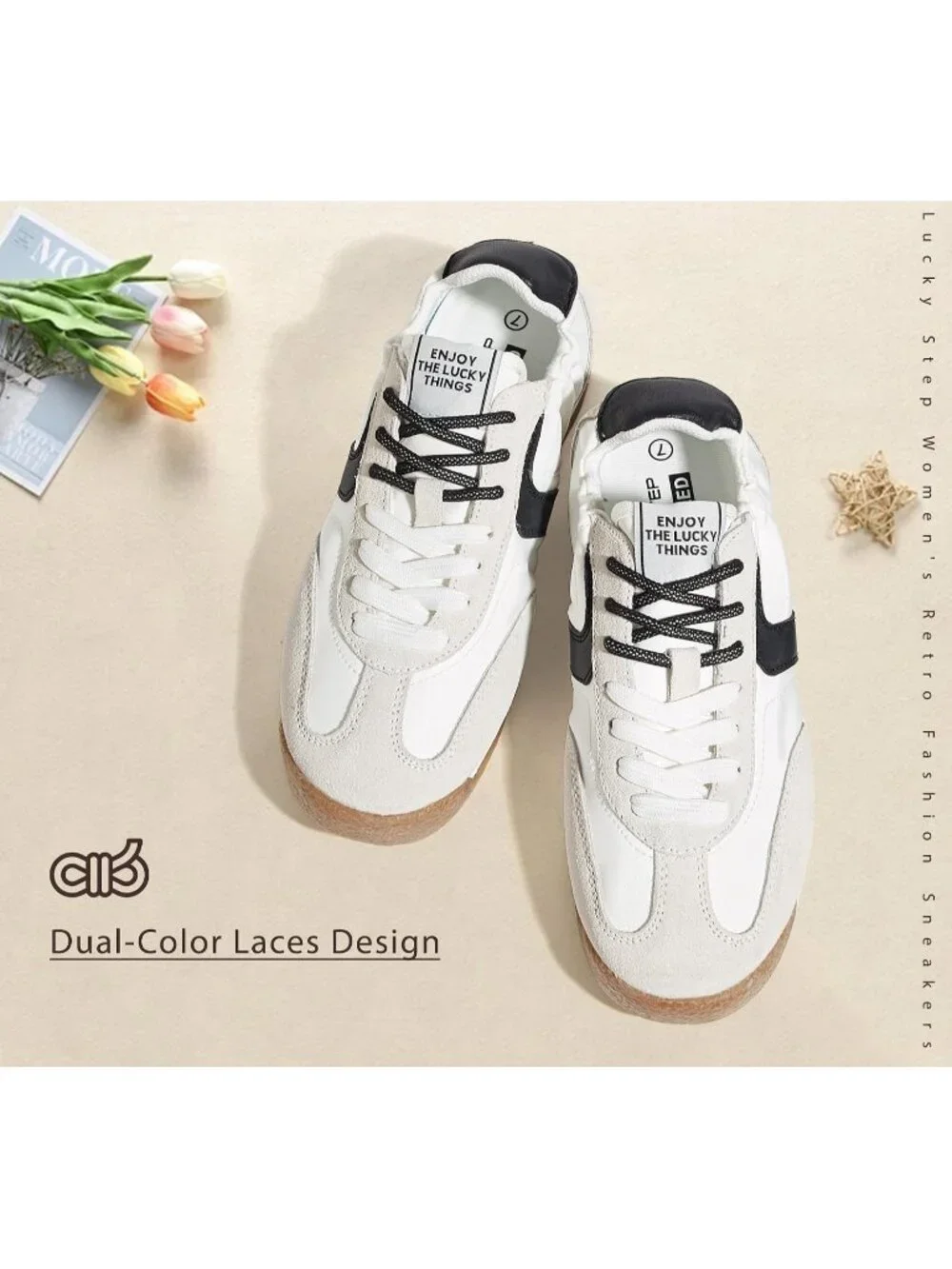 Women White Black Lightweight Slip On Comfortable Casual Lace Up Fashion Sneaker